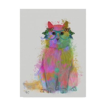 Fab Funky 'Rainbow Splash Cat 3, Full' Canvas Art,14x19